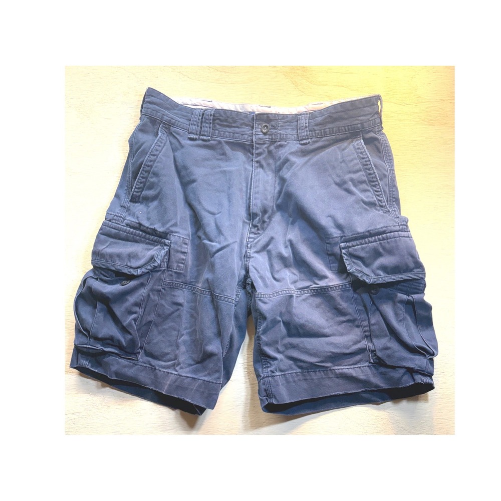 VTG Polo Ralph Lauren Men's 34 Fatigue Cargo Shorts Blue Chino 90s Y2K Preppy